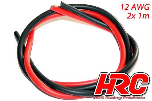 HRC Racing - HRC9521B - Kabel  - 12 AWG / 3.3mm2 - Silber (680 x 0.08) - Rot und Schwarz (1m jedes)