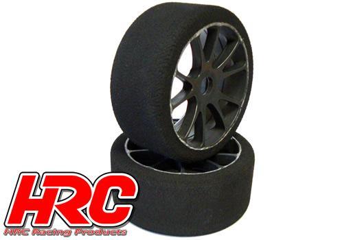 HRC Racing - HRC60806B37 - Pneus - 1/8 Buggy - montés - Jantes noires à bâtons en Y - Rally Game mousse 37° Shore 17m hex (2 pces)