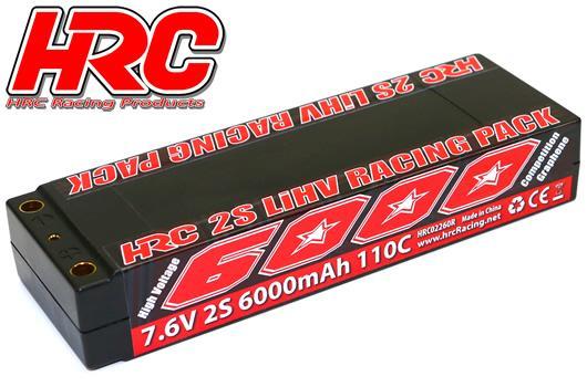 Accu - LiPo HV 2S - 7.6V 6000mAh 110C - RC Car - Hard Case - Prise 5mm 138x46x25mm