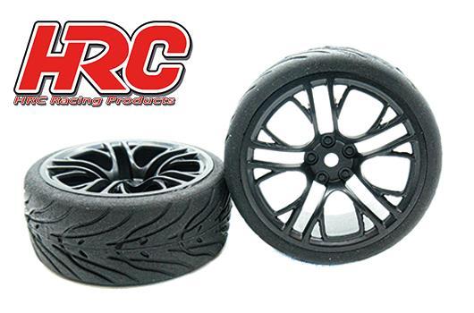 HRC Racing - HRC61016B - Pneus - 1/10 Touring - montés - Jantes Five Blocks Noir - 12mm hex - HRC Street Devil (2 pces)