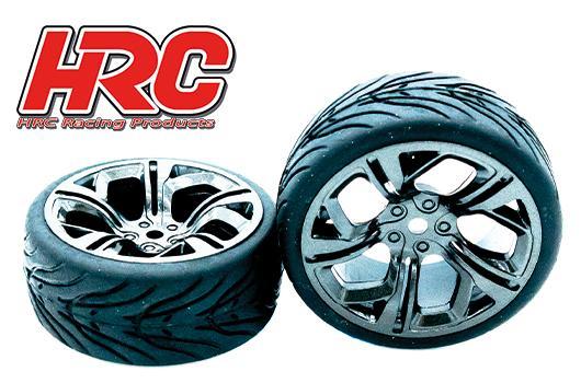 Pneus - 1/10 Touring - montés - Jantes Inferno Gunmetal - 12mm hex - HRC Street Devil 26mm(2 pces)