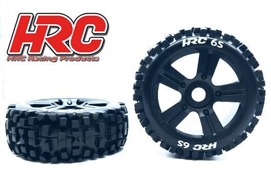 HRC Racing - HRC60816BK6S - Reifen - 1/8 Buggy - montiert - Schwarz Felgen - 17mm Hex - Bulldog 6S (2 Stk.)