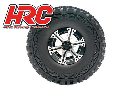 HRC Racing - HRC61185B - Tires - 1/10 Crawler - 1.9" - mounted - 12mm Hex - Aluminium 6-Spokes Silver Wheels - Crawler Master (4 pcs)