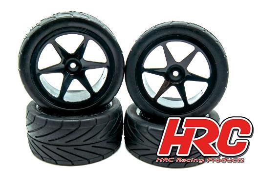 HRC Racing - HRC61107S - Tires - 1/10 Buggy - mounted - Black wheels - 4WD Front & Rear - 2.2" - Arrow Pattern Radial (4 pcs)
