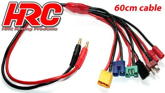 HRC Racing - HRC9124-6 - Charger Lead - Multi 4mm Bullet to EC3 / MPX / XT60 / CT4 / Ultra T / Receiver UNI (FUT & JR) - 600mm - Gold