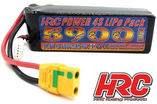 HRC Racing - HRC06459X - Battery - LiPo 4S - 14.8V 5900mAh 40C  - No Case - XT90AS 137x42x39