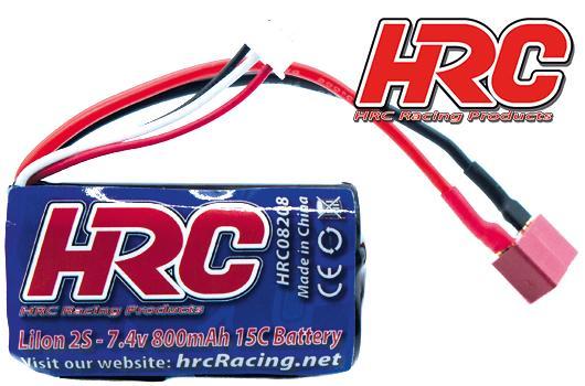 HRC Racing - HRC08208D - Battery - Li-Ion 2s - 7.4V 800mAh 15C - No Case - Ultra T - 55 x 34 x 17mm
