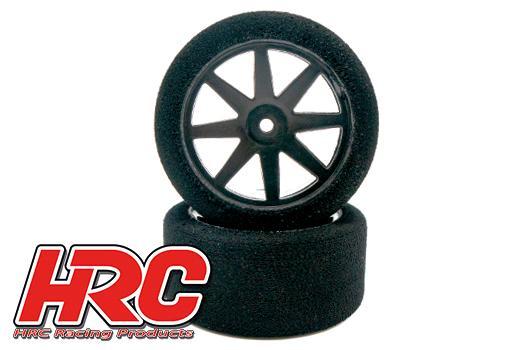 HRC Racing - HRC61083BK - Reifen - 1/10 Touring - montiert auf schwarze Felgen - 12mm Hex - 26mm - 35° shore Moosgummi Reifen (2 Stk.)