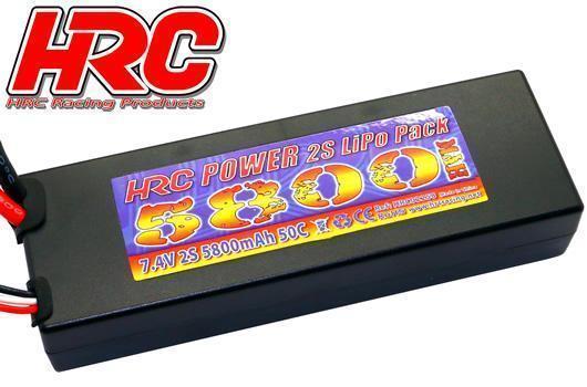 Accu - LiPo 2S - 7.4V 5800mAh 50C - RC Car - HRC 5800 - Hard Case - Prise TRX 46.5*25*138.5mm