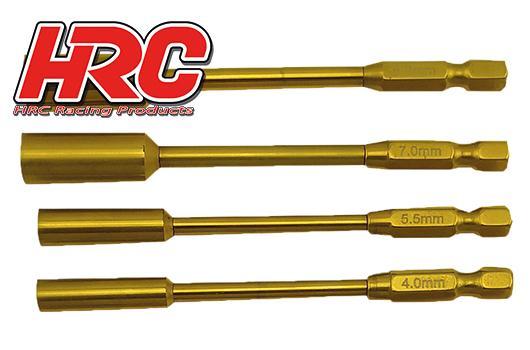 HRC Racing - HRC4054N - Tool - HEX tips set for electric screwdriver - Titanium coated - 4.0/5.5/7.0/8.0 mm Sockets