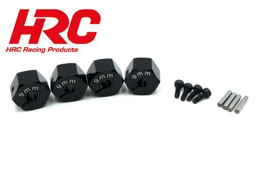 HRC Racing - HRC1082BK9 - Option Part - 1/10 Touring / Drift - Aluminum - 12mm Hex Wheel Adapter - 9mm Wide - Black (4 pcs)