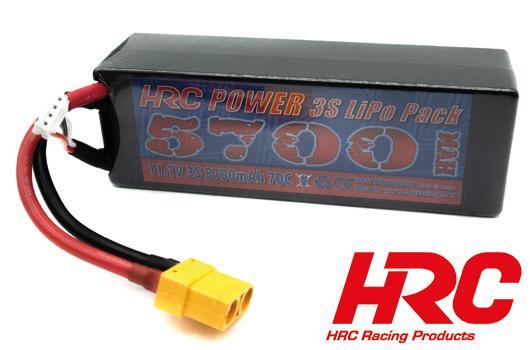 HRC Racing - HRC02357X - Accu - LiPo 3S - 11.1V 5700mAh 70C - RC Car - Hard Case - XT90AS 138.5x46.5x38mm