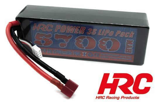 HRC Racing - HRC02357D - Battery - LiPo 3S - 11.1V 5700mAh 70C - RC Car - HRC 5700 - Hard Case - Ultra-T 138.5x46.5x38mm