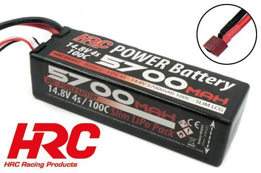 HRC Racing - HRC04457D - Battery - LiPo 4S - 14.8V 5700mAh 100C - Hard Case Slim LCG- Ultra T - 138x47x37mm