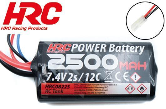 HRC Racing - HRC08225T - Battery - LiOn 2S - 7.4V 2500mAh 12C - RC Tank - Tamiya (M) 70x37x29mm