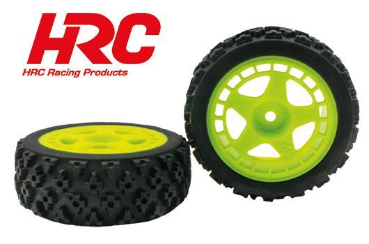 HRC Racing - HRC61032NG - Tires - 1/10 Rally - mounted - Neon Green Wheels - 12mm Hex - HRC Rally (2 pcs)
