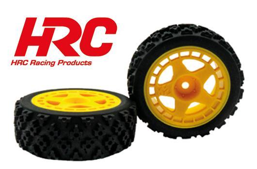 HRC Racing - HRC61032Y - Tires - 1/10 Rally - mounted - Yellow Wheels - 12mm Hex - HRC Rally (2 pcs)