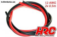 Cable - 12 AWG / 3.3mm2 - Silver (680 x 0.08) - Red and Black (0.5m each)