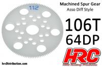 Spur Gear - 64DP - Low Friction Machined Delrin - Diff Style - 106T