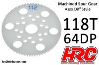 Spur Gear - 64DP - Low Friction Machined Delrin - Diff Style - 118T