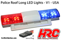 Set d'éclairage - 1/10 TC/Drift - LED - Prise JR - Barre de toit Police V1 - 6 modes de clignotement (Bleu / Rouge) 105x30x26mm