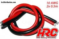Cable - 10 AWG/ 5.2mm2 - Silver (1050 x 0.08) - Red and Black (0.5m each)