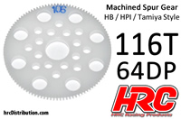 Spur Gear - 64DP - Low Friction Machined Delrin - HPI/HB/Tamiya Style - 116T