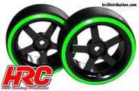 Tires - 1/10 Drift - mounted - 5-Spoke Wheels 3mm Offset - Dual Color - Slick - Black/Green (2 pcs)