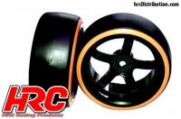 Pneus - 1/10 Drift - montés - Jantes 5-bâtons 6mm Offset - Dual Color - Slick - Noir/Orange (2 pces)