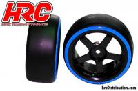 Tires - 1/10 Drift - mounted - 5-Spoke Wheels 3mm Offset - Dual Color - Slick - Black/Blue (2 pcs)