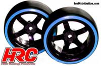 Tires - 1/10 Drift - mounted - 5-Spoke Wheels 6mm Offset - Dual Color - Slick - Black/Blue (2 pcs)