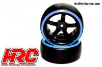 Gomme - 1/10 Drift - montato - Cerchi 5-Spoke 6mm Offset - Dual Color - Slick - Nero/Blu (2 pzi)