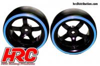 Gomme - 1/10 Drift - montato - Cerchi 5-Spoke 6mm Offset - Dual Color - Slick - Nero/Blu (2 pzi)