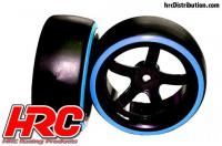 Tires - 1/10 Drift - mounted - 5-Spoke Wheels 6mm Offset - Dual Color - Slick - Black/Blue (2 pcs)