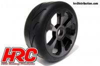 Tires - 1/8 Buggy - mounted - Black 6-Spoke Wheels - 17mm Hex - Rally Game Radials (2 pcs)