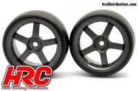 Reifen - 1/10 Drift - montiert - 5-Spoke Gunmetal Felgen 3mm Offset - Slick (2 Stk.)