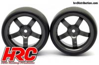 Tires - 1/10 Drift - mounted - 5-Spoke Gunmetal Wheels 6mm Offset - Slick (2 pcs)