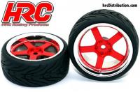 Tires - 1/10 Touring - mounted - 5-Stars Red/Chrome Wheels - 12mm hex - HRC High Grip Street-V (2 pcs)