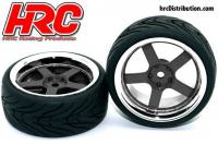 Reifen - 1/10 Touring - montiert - 5-Stars Schwarz/Chrome Felgen - 12mm hex - HRC High Grip Street-V (2 Stk.)