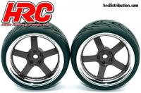 Tires - 1/10 Touring - mounted - 5-Stars Black/Chrome Wheels - 12mm hex - HRC High Grip Street-V 26mm(2 pcs)