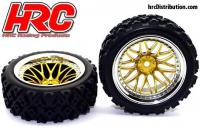 Gomme - 1/10 Rally - montato  - Cerchi Gold/Chrome - 12mm Hex - HRC Rally (2 pzi)
