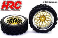 Tires - 1/10 Rally - mounted - Gold/Chrome Wheels - 12mm Hex - HRC Rally (2 pcs)