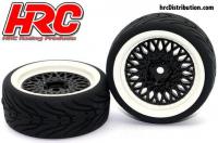 Tires - 1/10 Touring - mounted - CLS Black/White Wheels - 12mm Hex - HRC Street-V II (2 pcs)