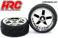 Tires - 1/10 Touring - mounted - 5-Spoke Chrome Wheels - 12mm Hex - HRC Street-V II (2 pcs)