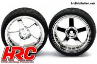 Tires - 1/10 Touring - mounted - 5-Spoke Chrome Wheels - 12mm Hex - HRC Street-V II (2 pcs)