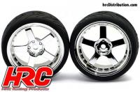 Tires - 1/10 Touring - mounted -  5-Spoke Chrome Wheels - 12mm Hex - HRC Street-V II (2 pcs)