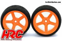 Tires - 1/10 Touring - mounted - 5-Spoke Orange Wheels - 12mm Hex - HRC Street-V II (2 pcs)