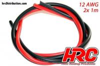 Kabel  - 12 AWG / 3.3mm2 - Silber (680 x 0.08) - Rot und Schwarz (1m jedes)