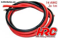 Kabel  - 14 AWG / 2.0mm2 - Silber (400 x 0.08) - Rot und Schwarz (1m jedes)