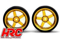 Tires - 1/10 Drift - mounted - 5-Spoke Gold Wheels 3mm Offset - Slick (2 pcs)